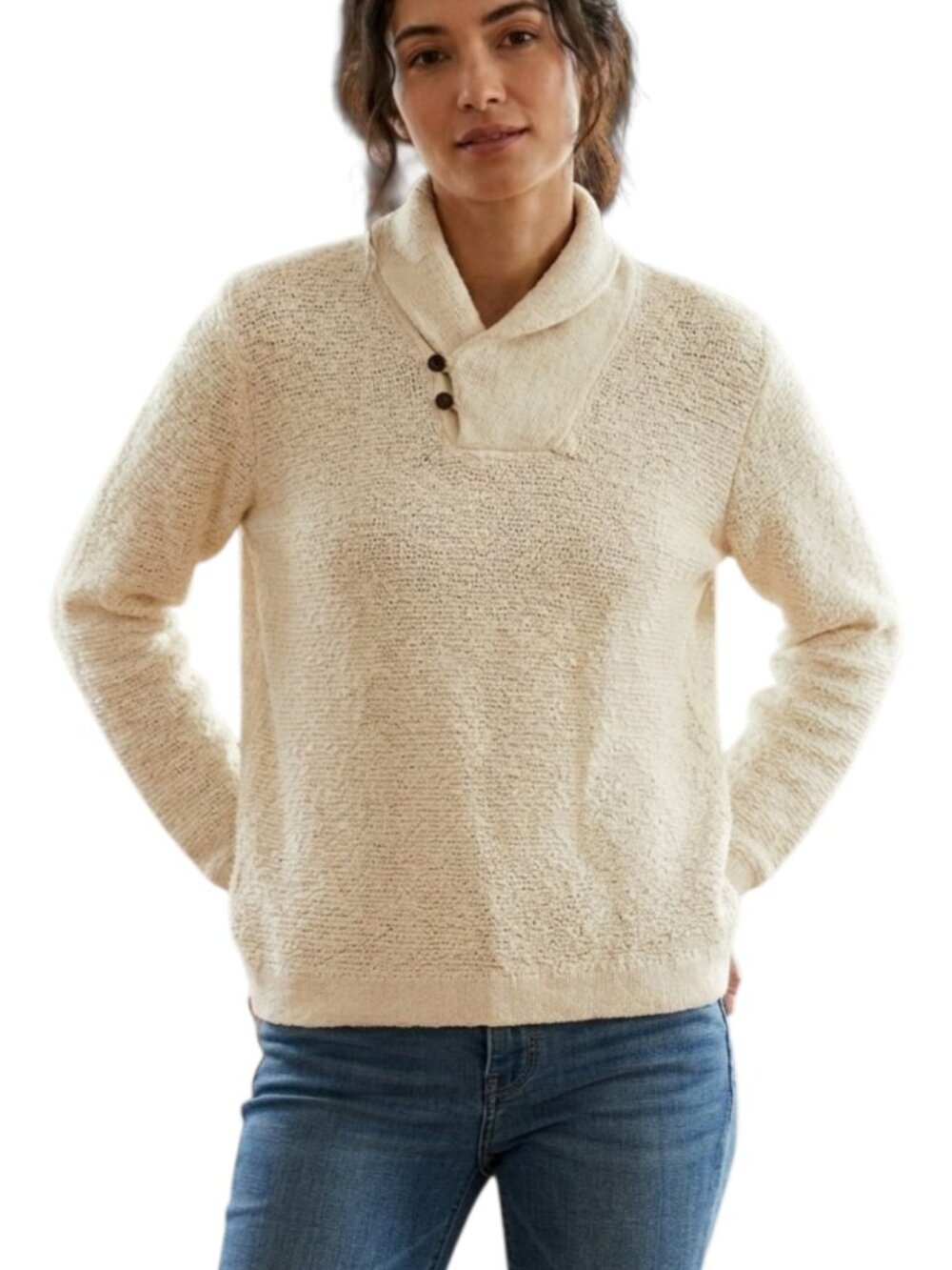 GAP 2-button Shawl Collar Sweater 100% Cotton Off-White UNISEX